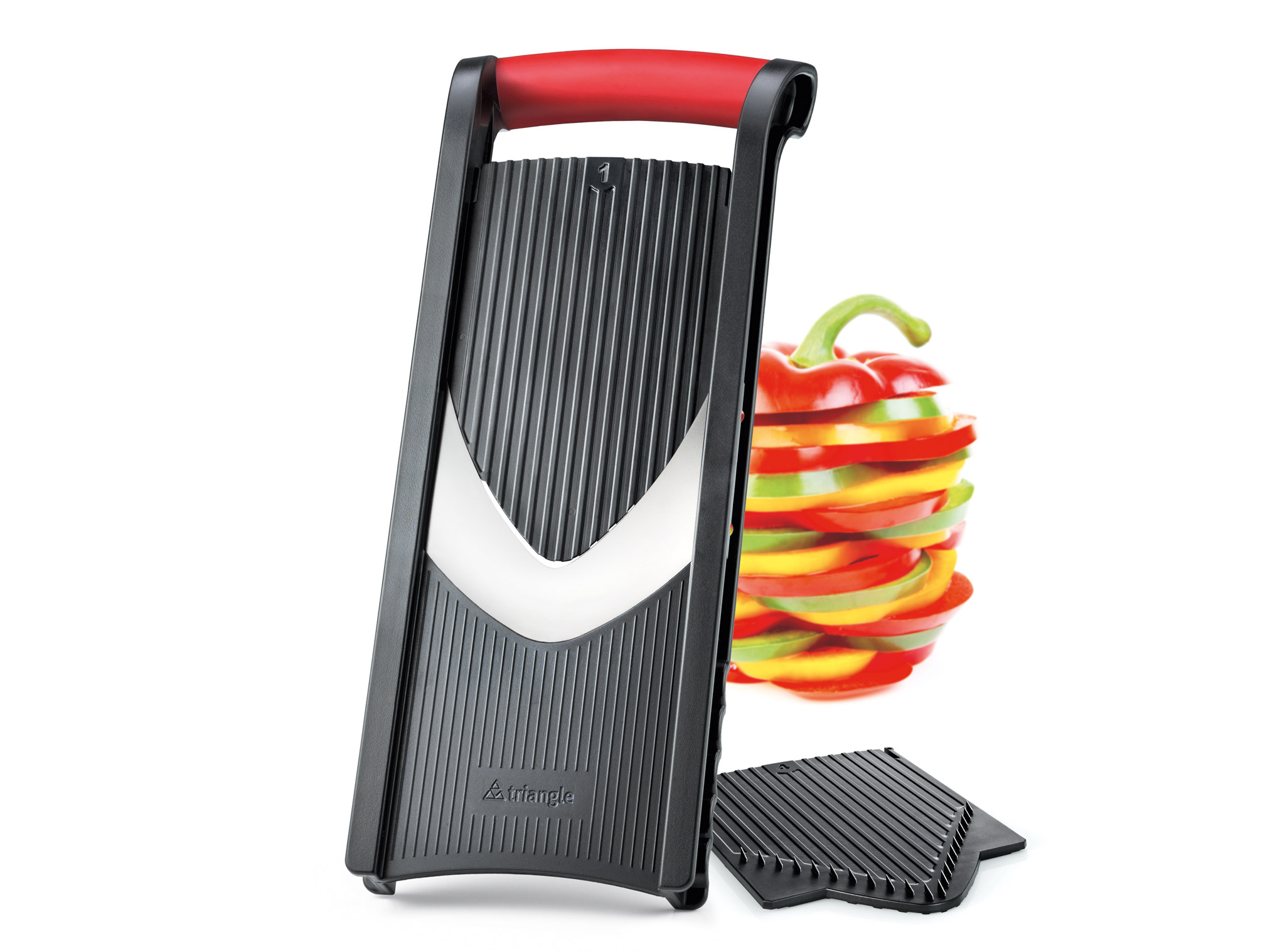 5014330_v23_4zu3_landscape_web triangle Gemüsehobel mit Parabelklinge Hobel Mandoline verstellbar Streifen Julienne
