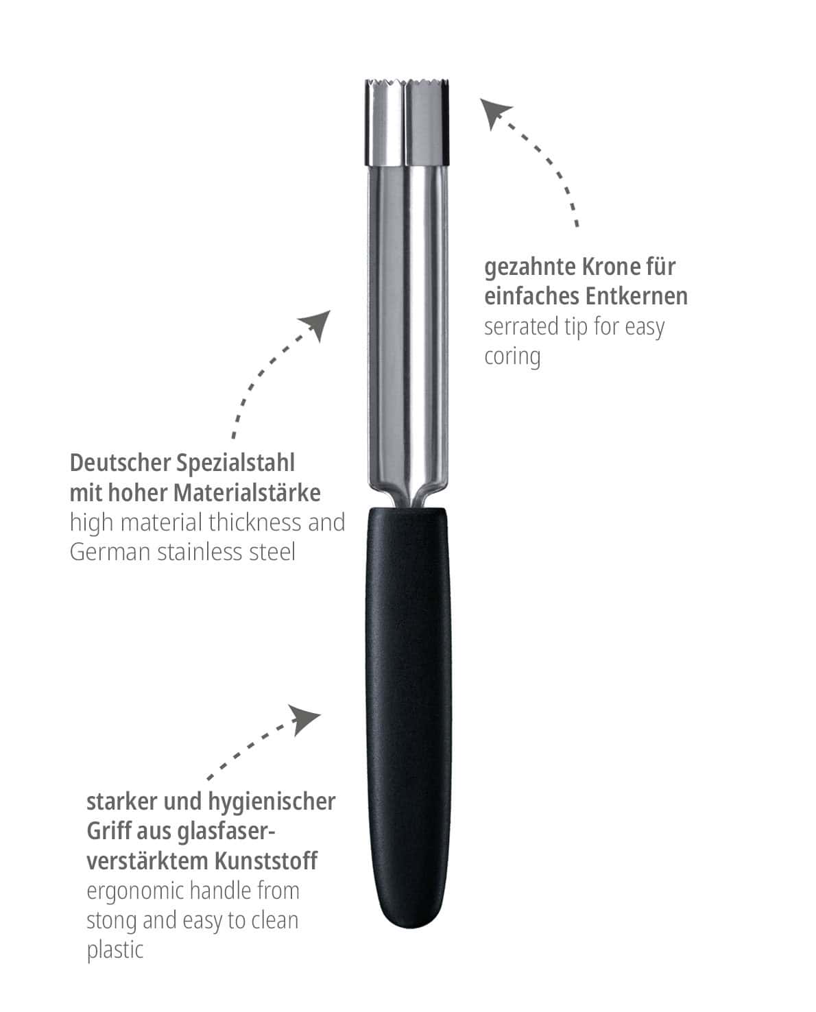 1000620_igel_woo_web triangle Apfelentkerner Professional 20mm große mittlere Äpfel Profi Gastronomie Made in Germany Solingen hergestellt