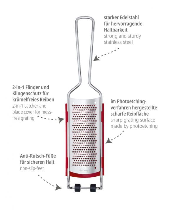 triangle Reibe fein mit Fänger für krümelfreies Reiben Reibe Käsereibe Zester Microplane Parmesan Käse Zitrone Ingwer Knoblauch Edelstahl