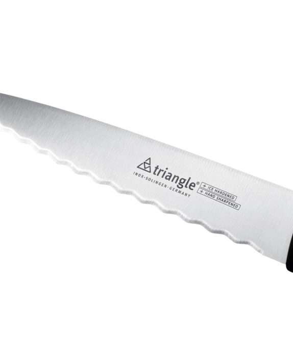 triangle Küchenmesser mit Wellenschliff und 16cm Klinge Universalmesser Solingen Made in Germany Burger Sandwich Tomatenmesser Klingendetail Detail
